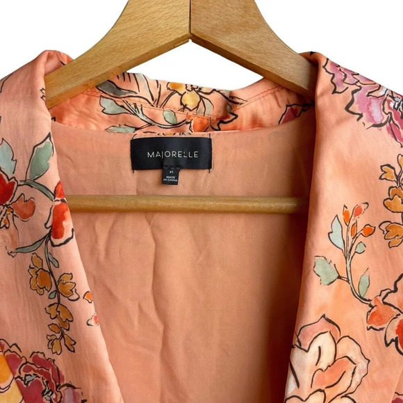 MAJORELLE Floral Blazer Flare Long Sleeve Double Breasted Rayon Peach Jacket XS - Picture 3 of 6